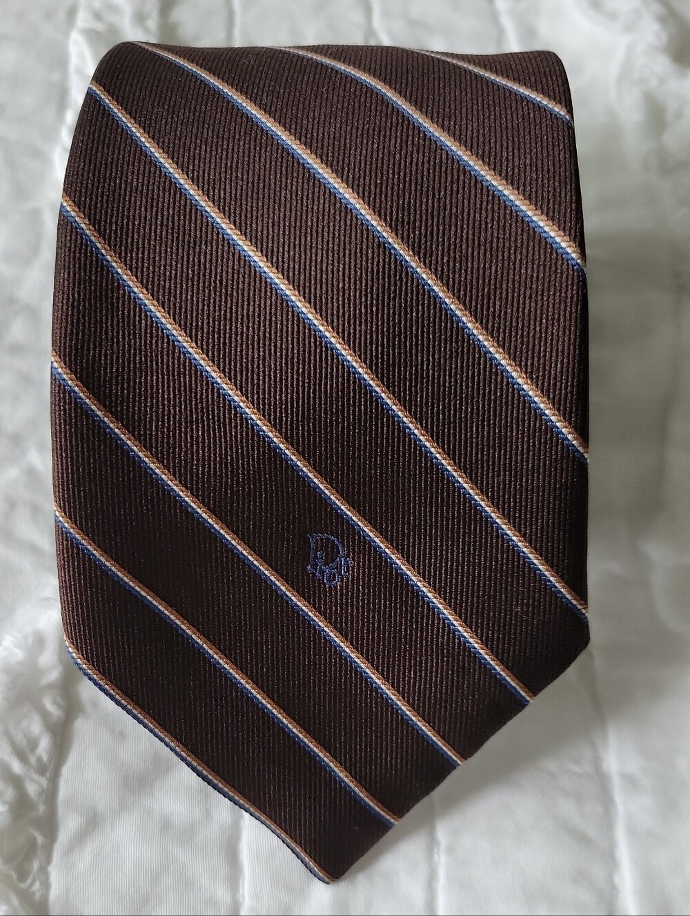 Dior Christian Dior Vintage Striped Tie Brown & Blue Classic Excellent Condition